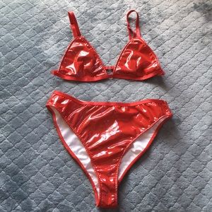 Vinyl Red Two Piece. Rave set.